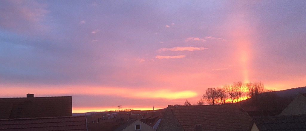 Blick aus Hotelzimmer, Sonnenaufgang in Wiesenbronn