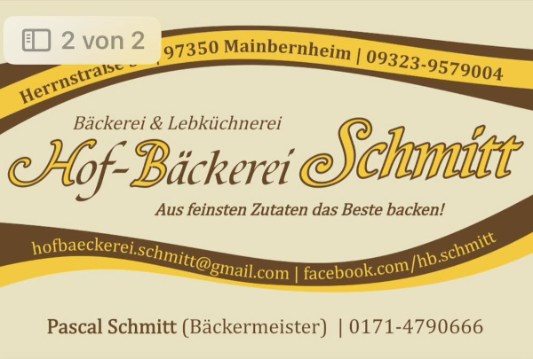 Facebookseite der Hof-Bäckerei Schmitt